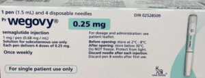 Wegovy 0.25 mg injection pen for weight loss and diabetes
